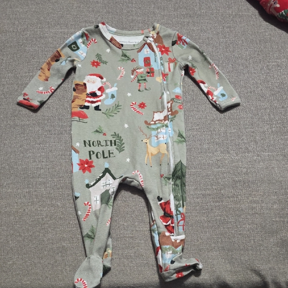 Pottery Barn Kids Candy Cane Village Footy Pajamas 0-3 M